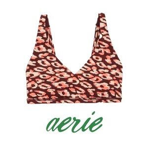 🆕 Aerie Offline Plunge Sports Bra Maple-wood Leopard Print XS